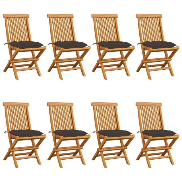 Chaises de jardin et coussins taupe lot de 8 Bois teck massif