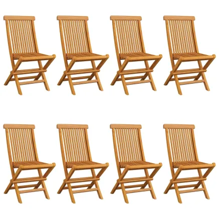 Chaises de jardin avec coussins vert vif lot de 8 Teck massif 2