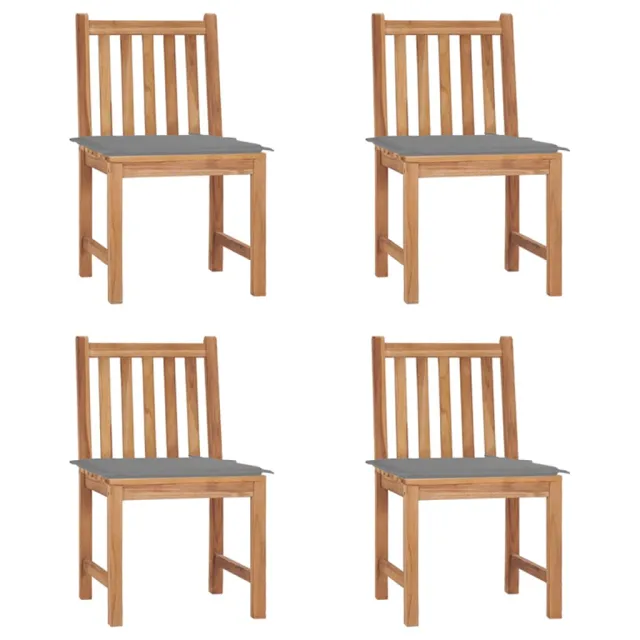 Chaises de jardin lot de 4 avec coussins Bois de teck massif