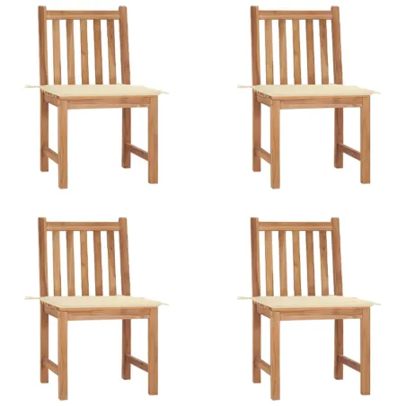 Chaises de jardin lot de 4 avec coussins Bois de teck massif