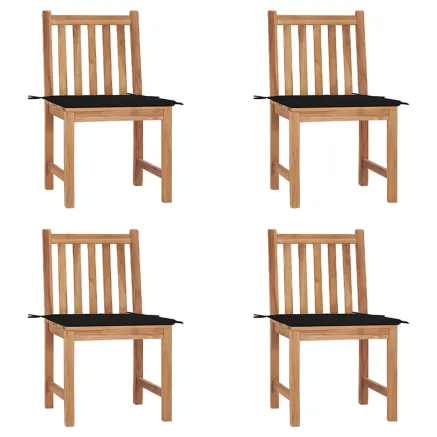 Chaises de jardin lot de 4 avec coussins Bois de teck massif