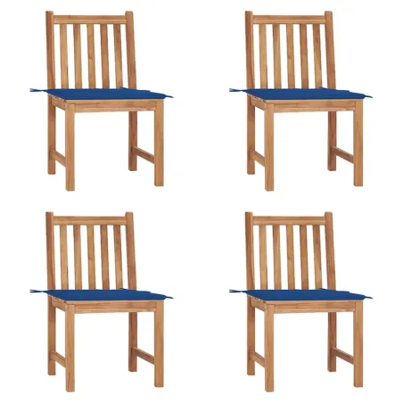 Chaises de jardin lot de 4 avec coussins Bois de teck massif