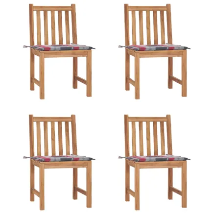 Chaises de jardin lot de 4 avec coussins Bois de teck massif
