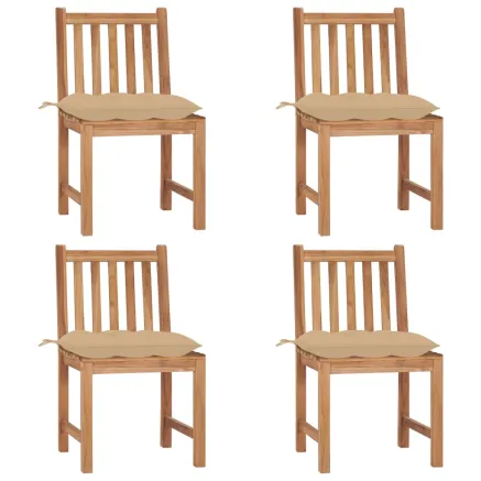 Chaises de jardin lot de 4 avec coussins Bois de teck massif