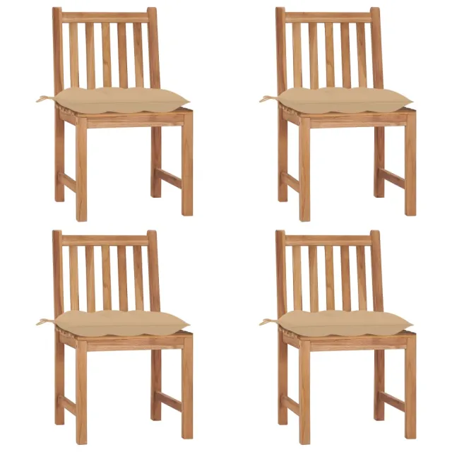 Chaises de jardin lot de 4 avec coussins Bois de teck massif