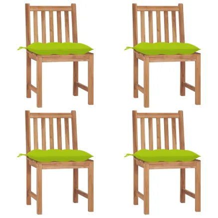Chaises de jardin lot de 4 avec coussins Bois de teck massif