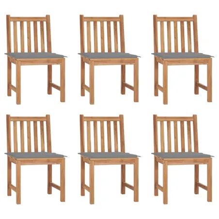 Chaises de jardin lot de 6 avec coussins Bois de teck massif