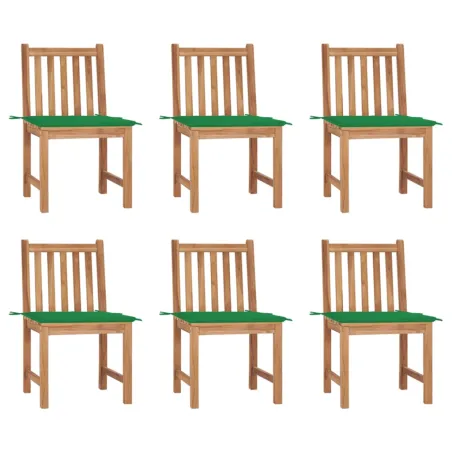 Chaises de jardin lot de 6 avec coussins Bois de teck massif