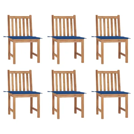Chaises de jardin lot de 6 avec coussins Bois de teck massif