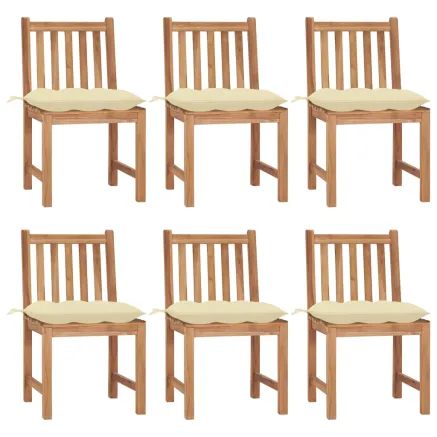Chaises de jardin lot de 6 avec coussins Bois de teck massif
