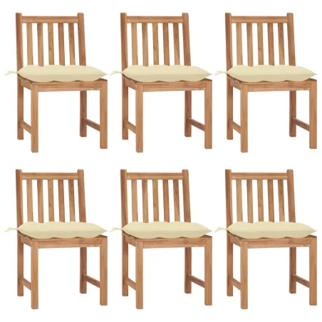 Chaises de jardin lot de 6 avec coussins Bois de teck massif