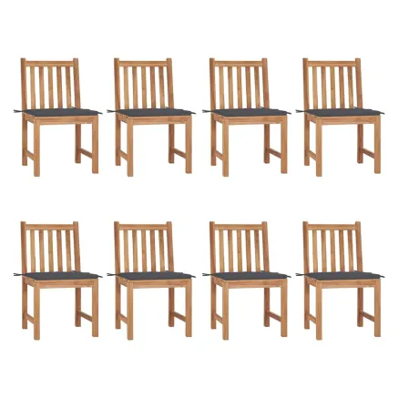 Chaises de jardin lot de 8 avec coussins Bois de teck massif