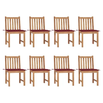 Chaises de jardin lot de 8 avec coussins Bois de teck massif
