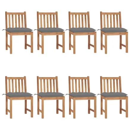 Chaises de jardin lot de 8 avec coussins Bois de teck massif