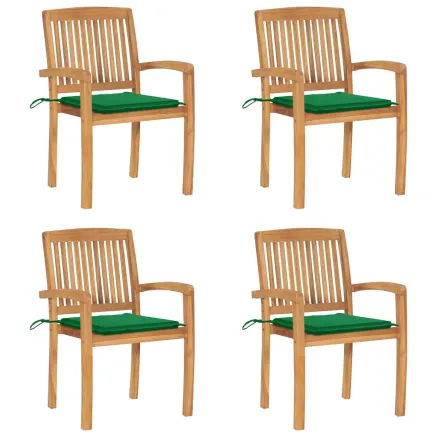 Chaises de jardin empilables avec coussins lot de 4 Teck solide
