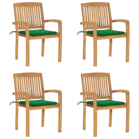 Chaises de jardin empilables avec coussins lot de 4 Teck solide