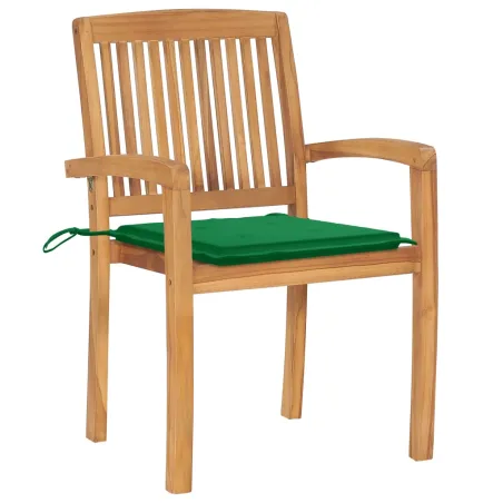Chaises de jardin empilables avec coussins lot de 4 Teck solide