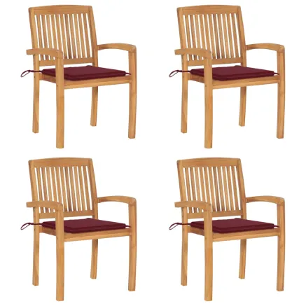Chaises de jardin empilables avec coussins lot de 4 Teck solide