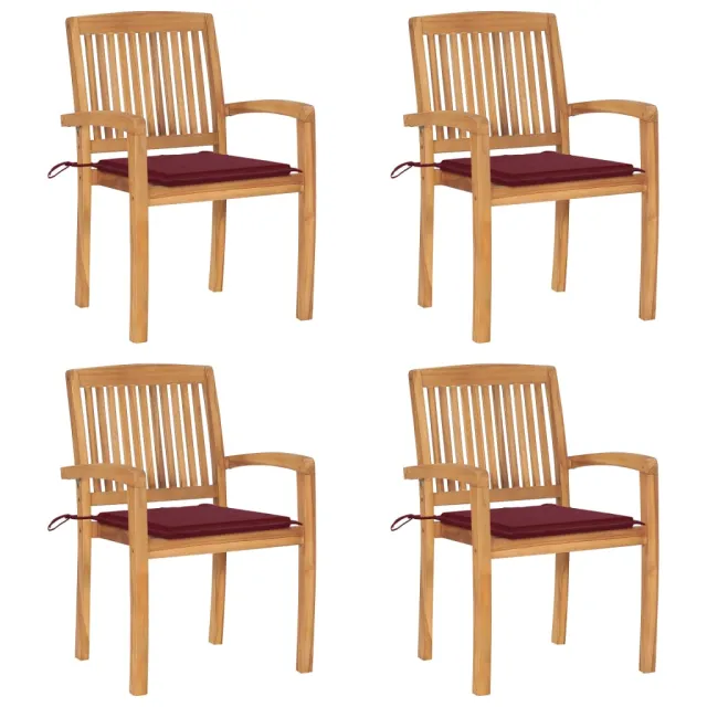 Chaises de jardin empilables avec coussins lot de 4 Teck solide