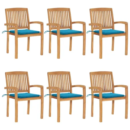 Chaises de jardin empilables avec coussins lot de 6 Teck solide