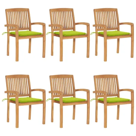 Chaises de jardin empilables avec coussins lot de 6 Teck solide