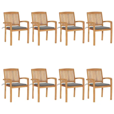 Chaises de jardin empilables avec coussins lot de 8 Teck solide