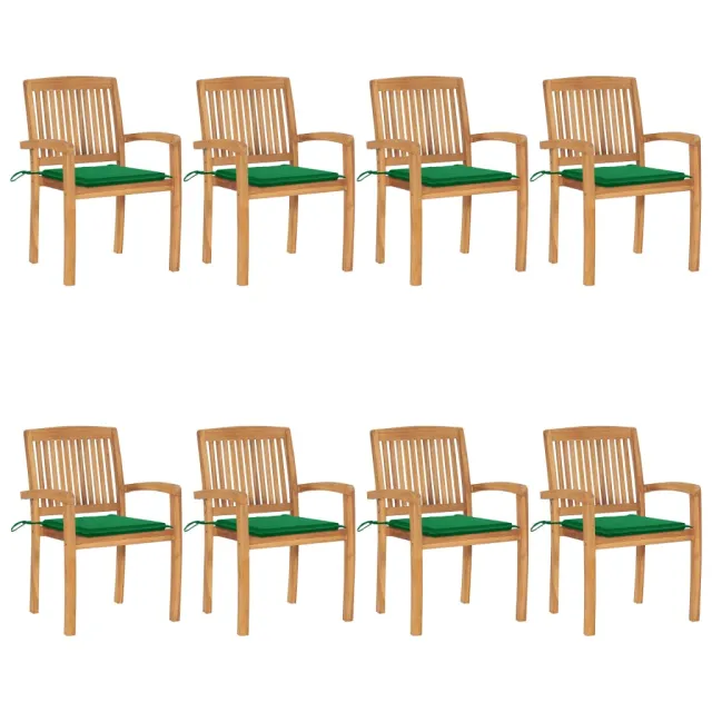 Chaises de jardin empilables avec coussins lot de 8 Teck solide
