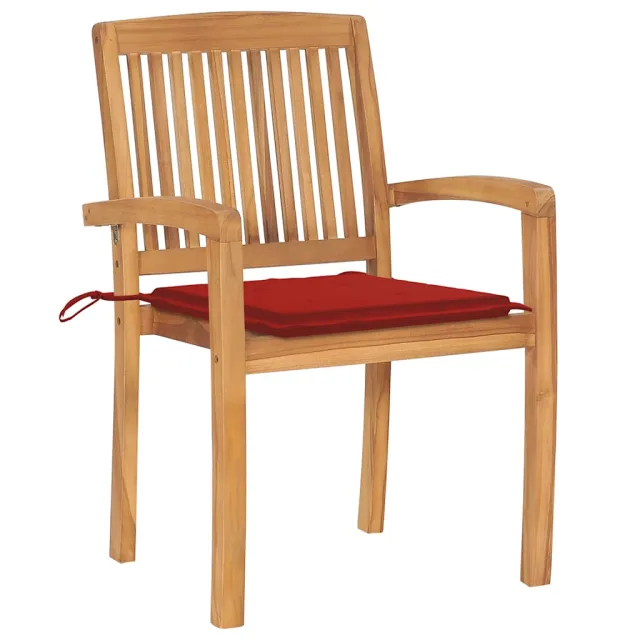 Chaises de jardin empilables avec coussins lot de 8 Teck solide