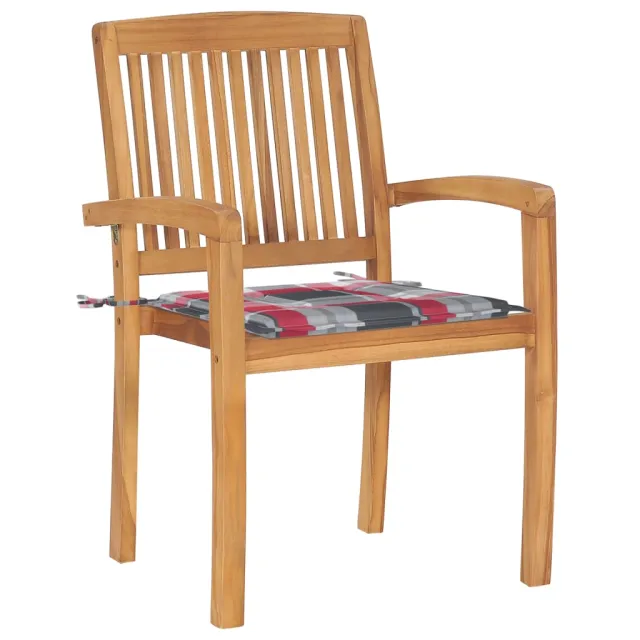 Chaises de jardin empilables avec coussins lot de 8 Teck solide