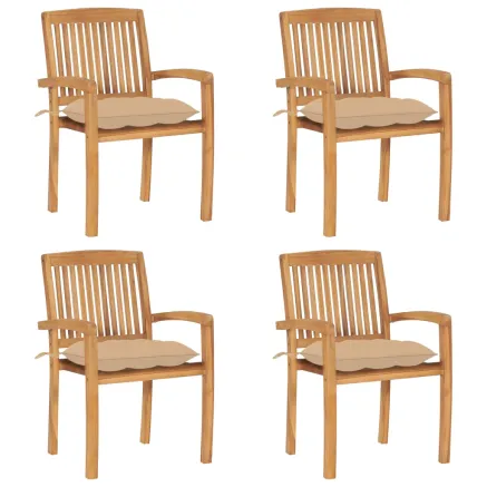 Chaises de jardin empilables avec coussins lot de 4 Teck solide