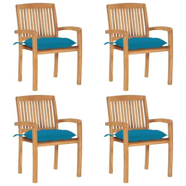Chaises de jardin empilables avec coussins lot de 4 Teck solide