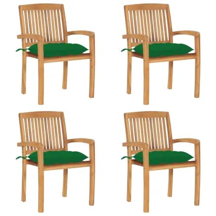 Chaises de jardin empilables avec coussins lot de 4 Teck solide
