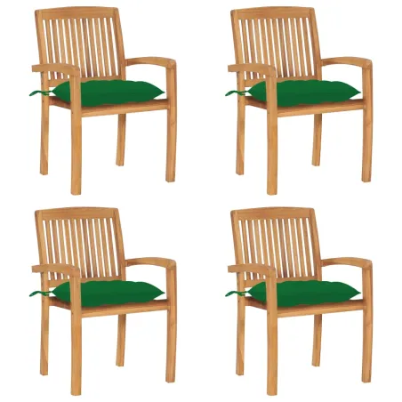 Chaises de jardin empilables avec coussins lot de 4 Teck solide