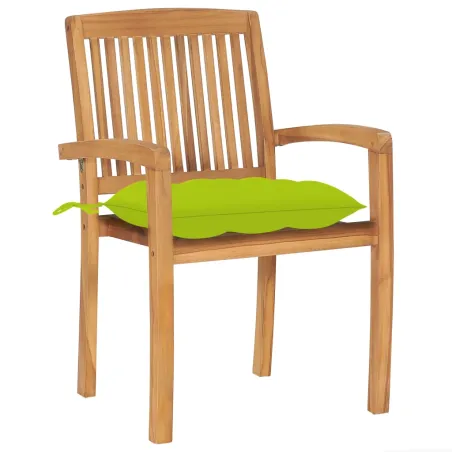 Chaises de jardin empilables avec coussins lot de 4 Teck solide