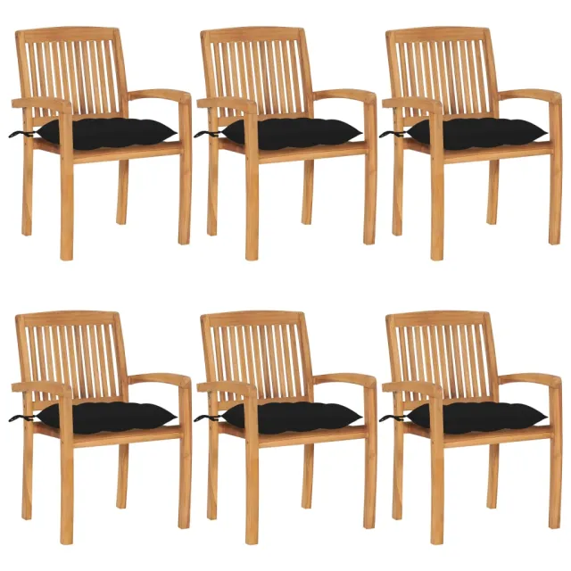 Chaises de jardin empilables avec coussins lot de 6 Teck solide