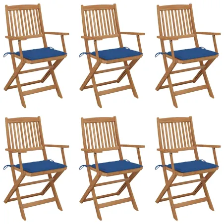 Chaises pliables de jardin lot de 6 avec coussins Bois d'acacia