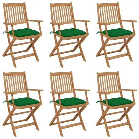 Chaises pliables de jardin lot de 6 avec coussins Bois d'acacia