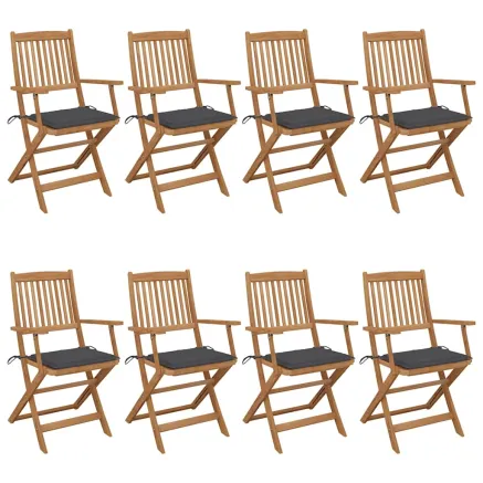 Chaises pliables de jardin lot de 8 avec coussins Bois d'acacia