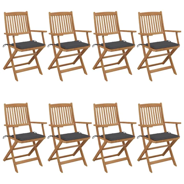 Chaises pliables de jardin lot de 8 avec coussins Bois d'acacia