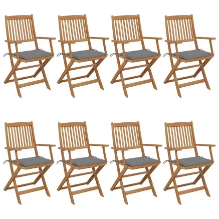Chaises pliables de jardin lot de 8 avec coussins Bois d'acacia