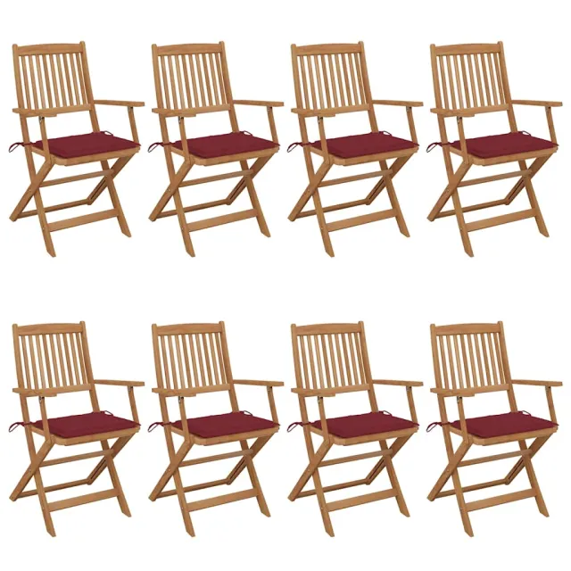 Chaises pliables de jardin lot de 8 avec coussins Bois d'acacia