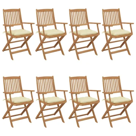 Chaises pliables de jardin lot de 8 avec coussins Bois d'acacia