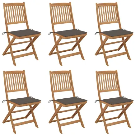 Chaises pliables de jardin lot de 6 avec coussins Bois d'acacia