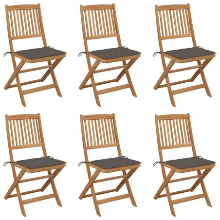 Chaises pliables de jardin lot de 6 avec coussins Bois d'acacia
