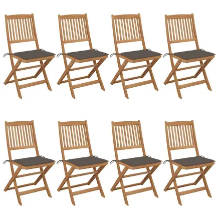 Chaises pliables de jardin lot de 8 avec coussins Bois d'acacia