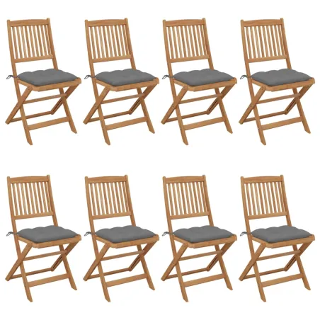 Chaises pliables de jardin lot de 8 avec coussins Bois d'acacia