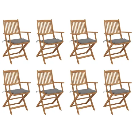 Chaises pliables d'extérieur et coussins lot de 8 Bois d'acacia