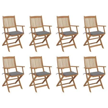 Chaises pliables d'extérieur et coussins lot de 8 Bois d'acacia