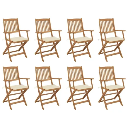 Chaises pliables d'extérieur et coussins lot de 8 Bois d'acacia