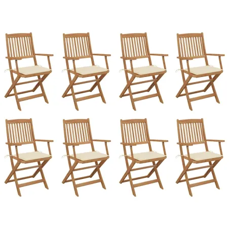 Chaises pliables d'extérieur et coussins lot de 8 Bois d'acacia